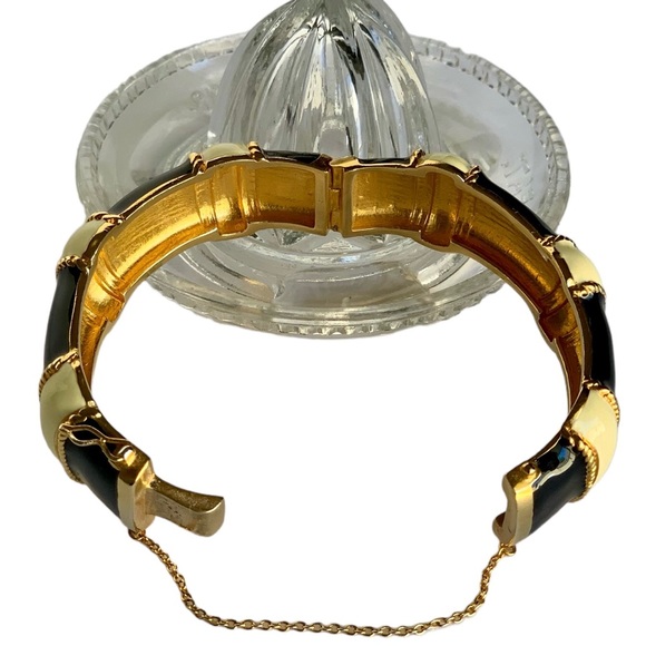 J. Crew Hinged Enameled Bracelet Bangle Cuff w/ Safety Chain - Picture 4 of 6